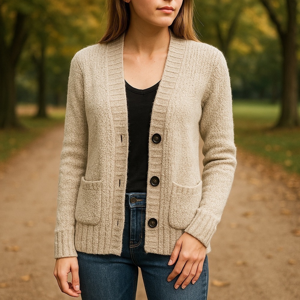 Abercrombie & Fitch XS Wool Blend Cardigan Oatmeal Cream Cozy Grandpa Sweater - Picture 2 of 8